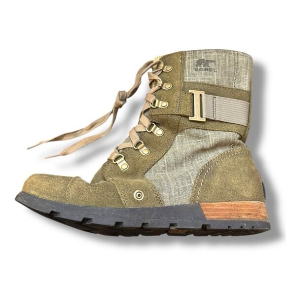 Women’s 9 Sorel Major Carly Olive Green Combat Boot Zip Up - Picture 11 of 13